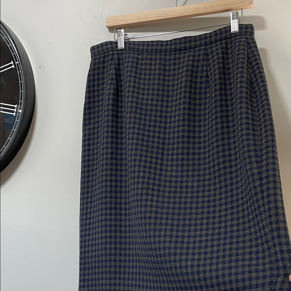 Vintage Jaeger wool skirt Chic navy blue and green Women's Pencil Skirt - Picture 8 of 10